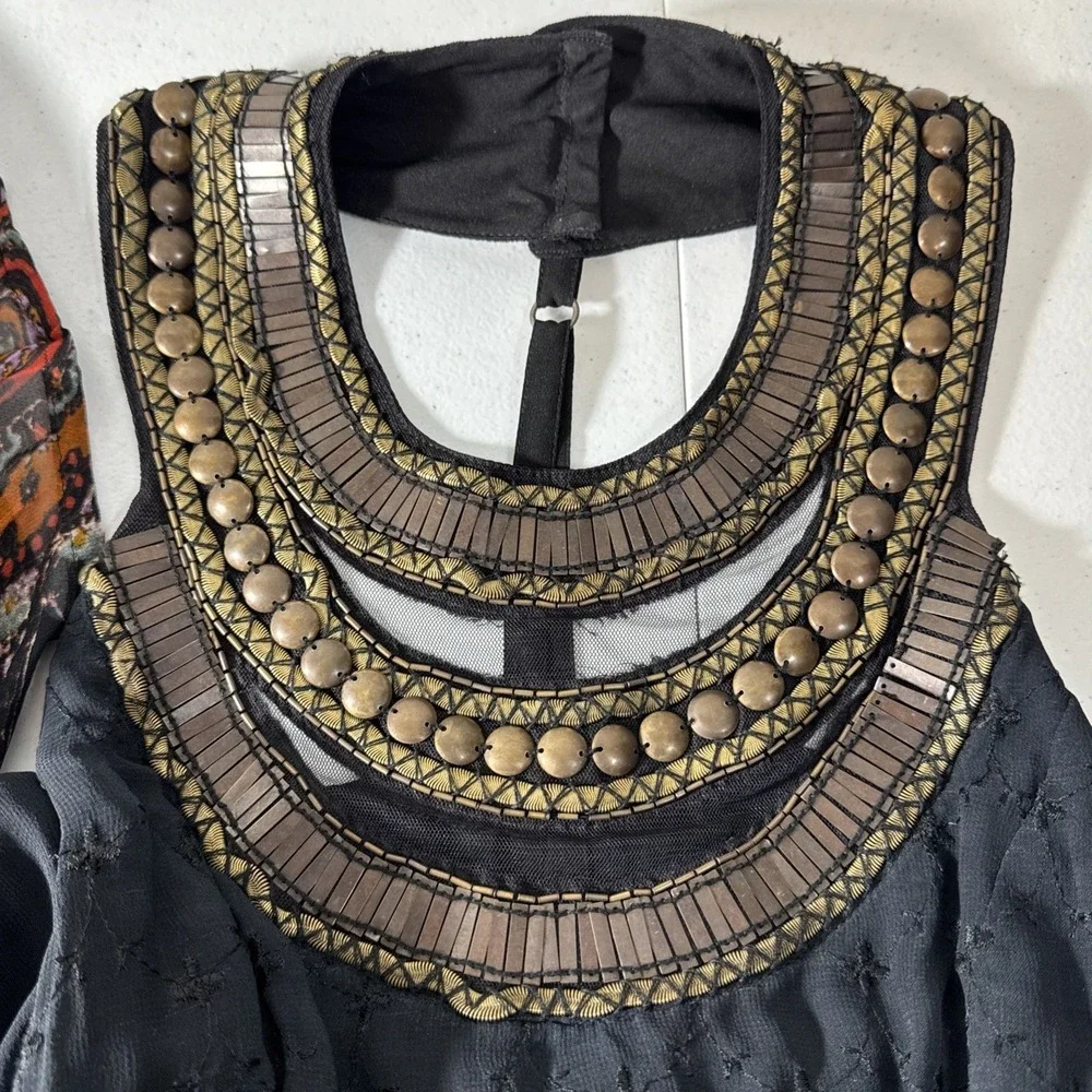 Free People Demeter Black Dress 4 Metal Beaded Boho Maxi Gown Whimsygoth $400 😍